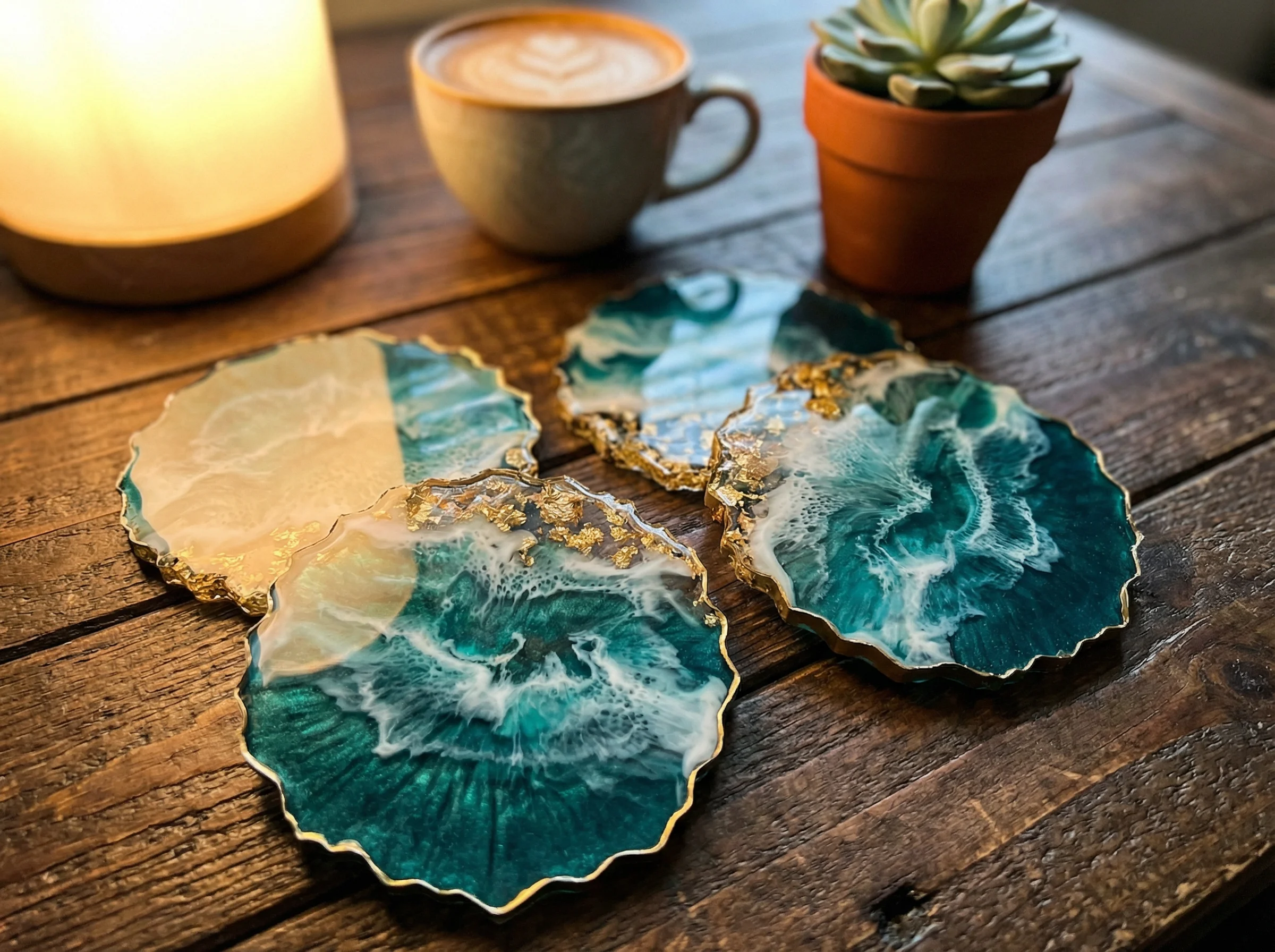 Finished resin coasters with ocean design
