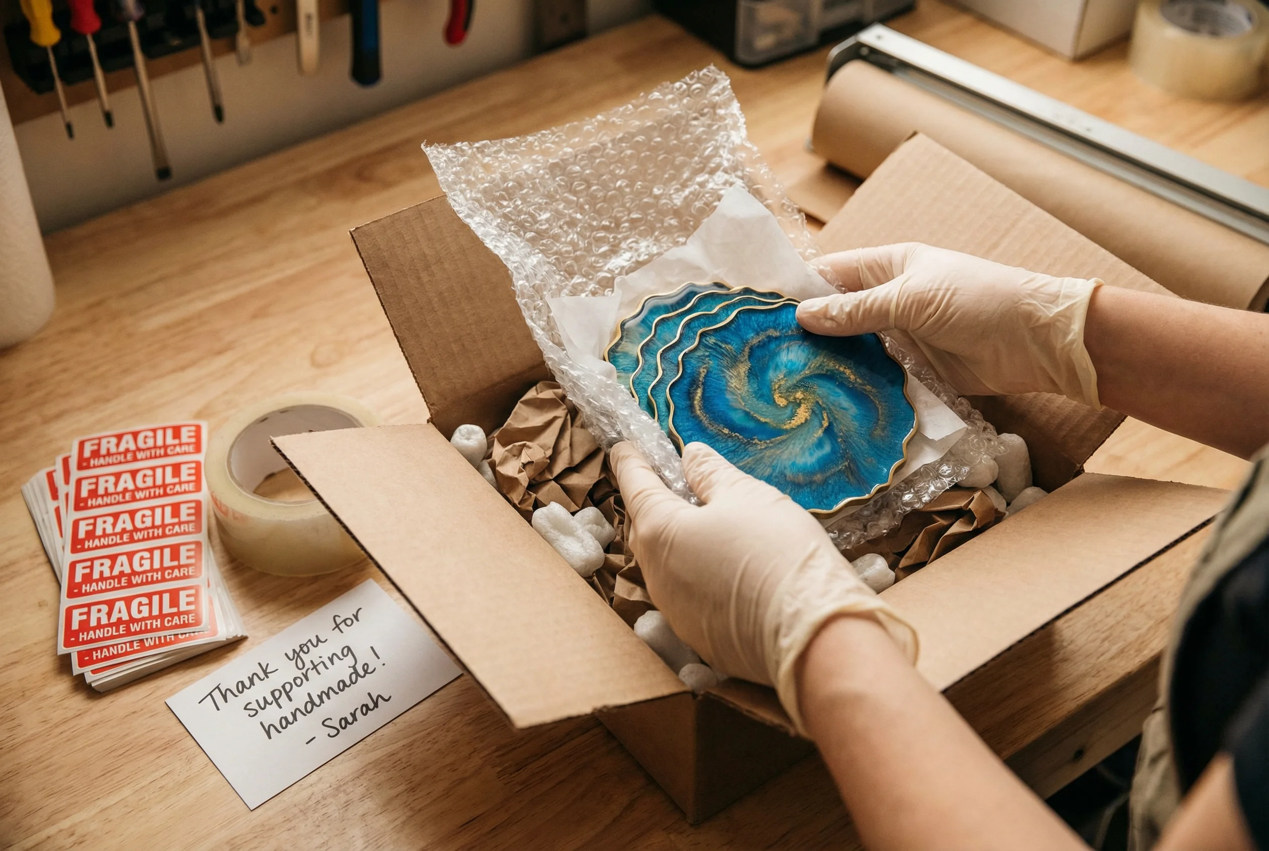 Secure packaging of resin art for shipping