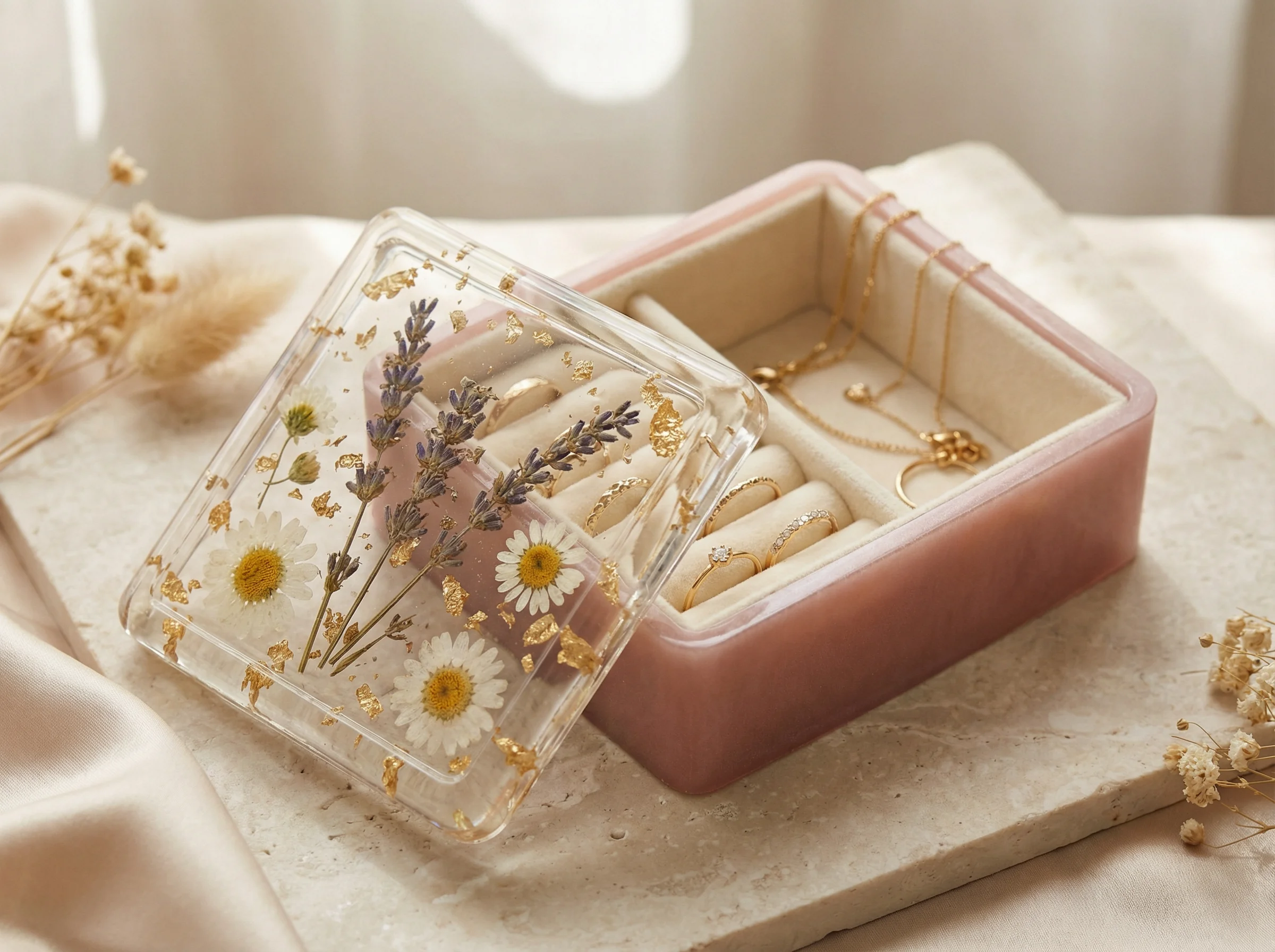 Custom resin jewellery box with floral design