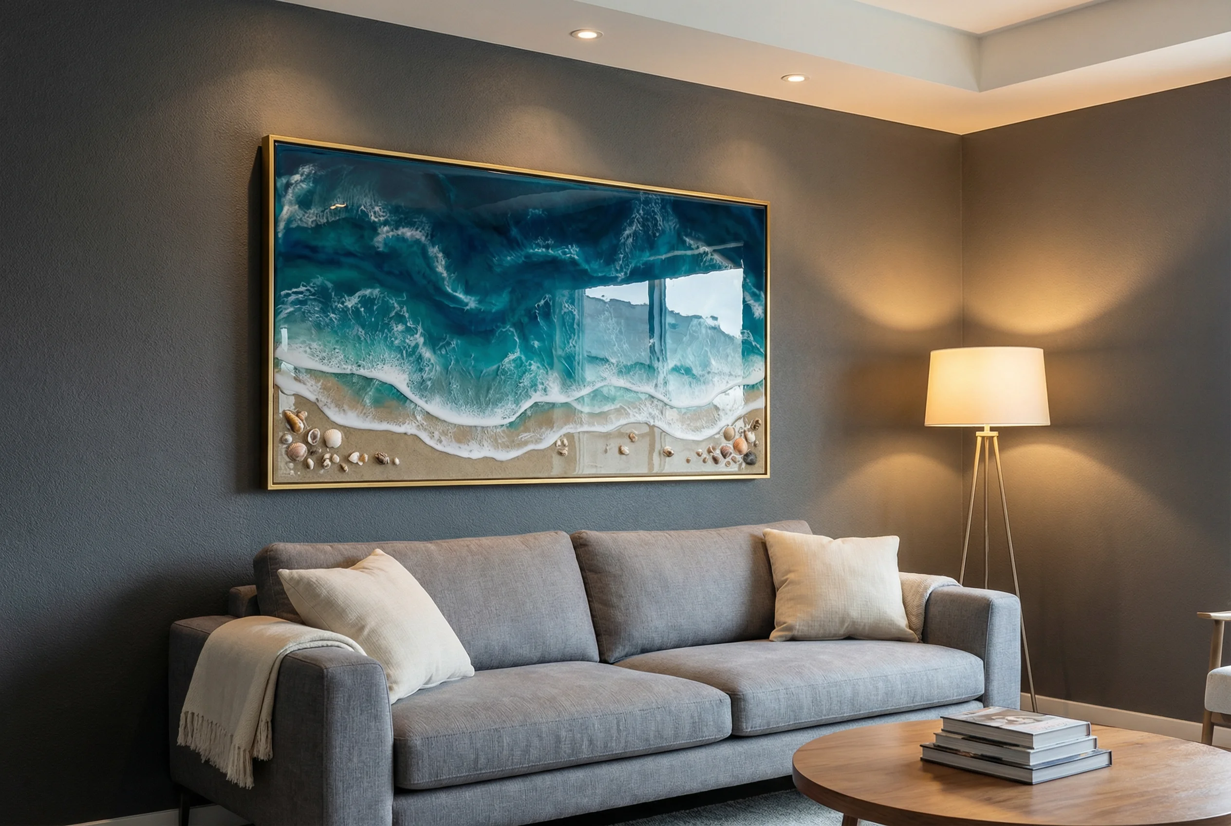 Ocean-themed resin wall art panel