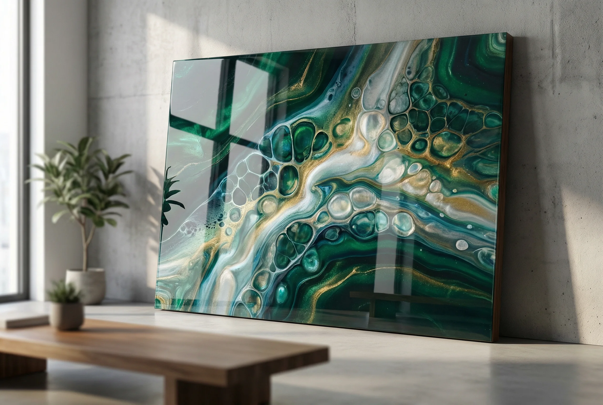 Abstract flowing resin art with multiple colors